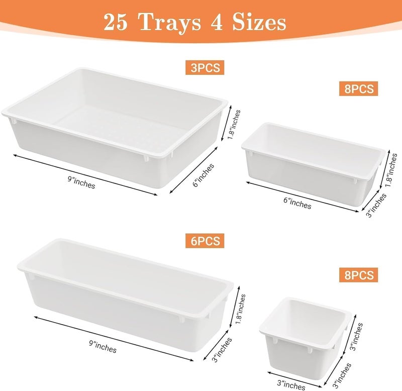 SpaceHacks 25 PCS Plastic Drawer Organizer Set, 4-Size Versatile Organizer Trays & storage Bins for Makeup, Jewelry, and Gadgets in Bathroom, Bedroom and Office, White - Image 2